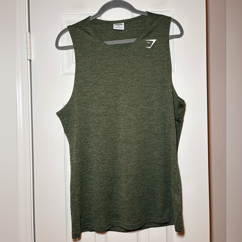 Gymshark Arrival Slim Marl Tank Men’s Medium Olive Green Sleeveless - Picture 3 of 8